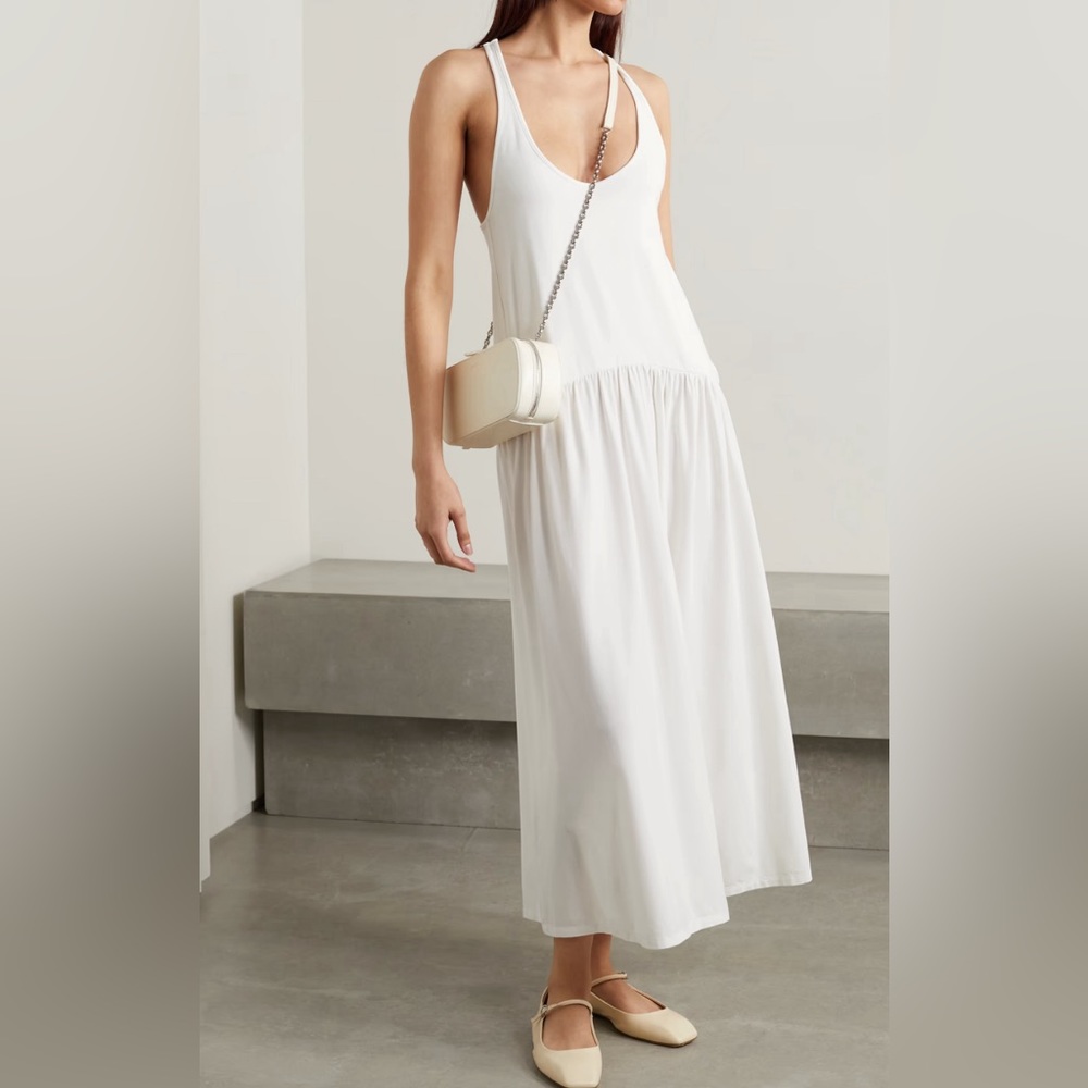 Another Tomorrow Drop-waist White Jersey Dress in Small